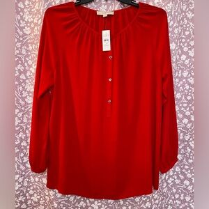 (S9) NWT MATERNITY Med Loft Red Half-Button Bubble Sleeve Popover Blouse
